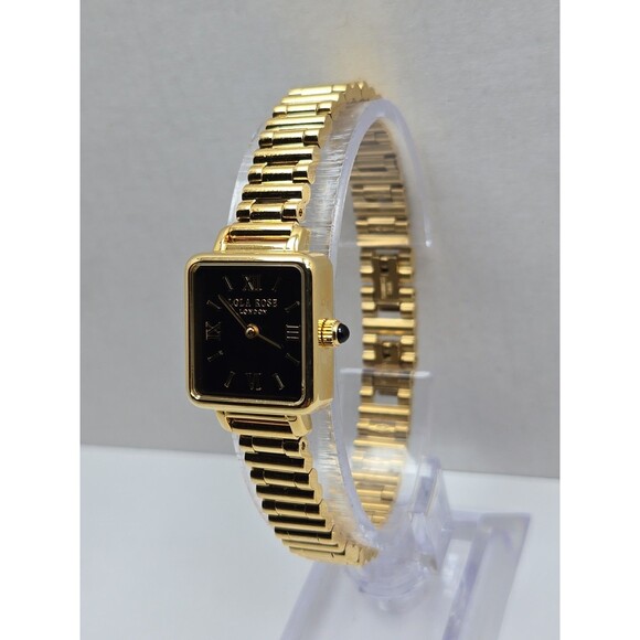 Lola Rose Cube Black Onyx Gold Tone Square Womens Dress Quartz Watch New Battery main image 4